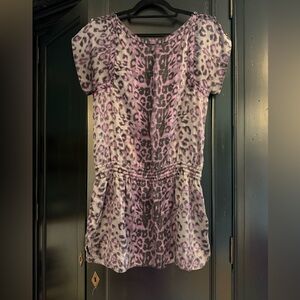 Rebecca Taylor Silk Tunic top Purple and Black Leopard Print